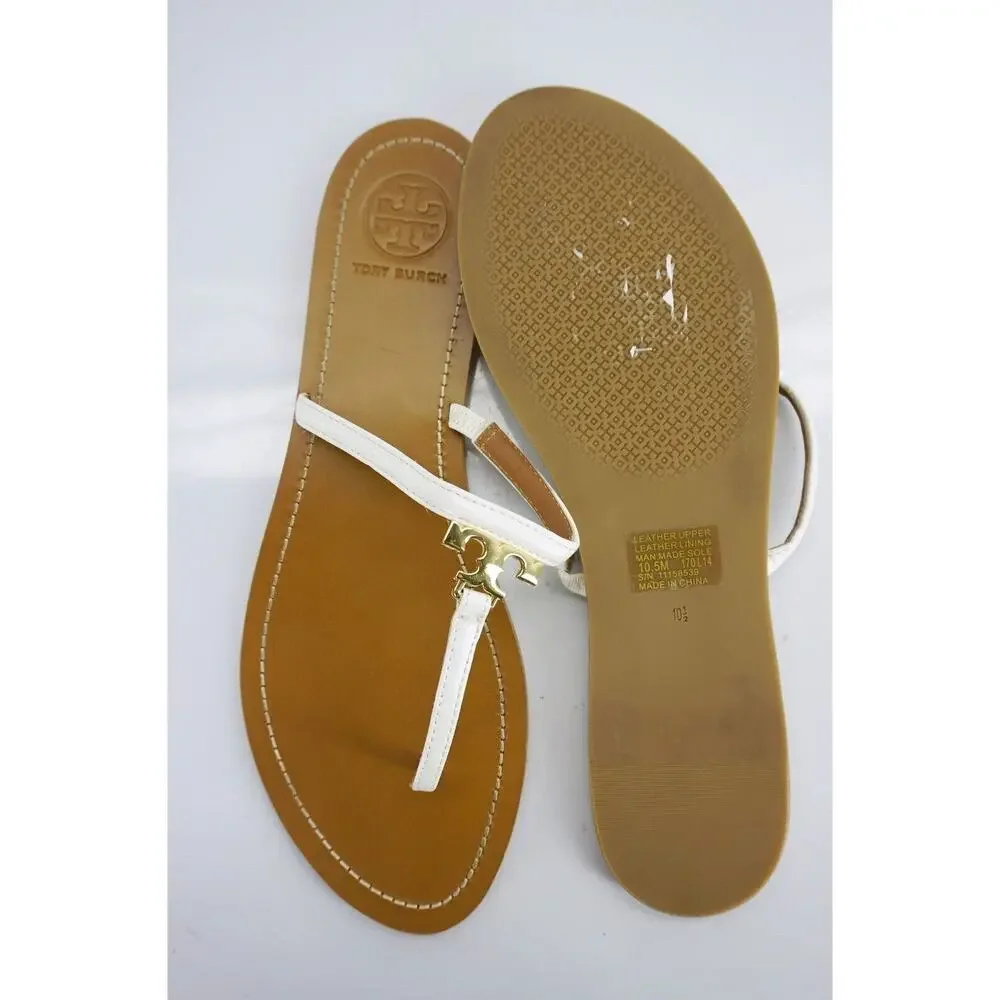 Tory Burch Ivory Patent T Logo Leather Thong Sandal Size 10.5 flip flop NIB $175